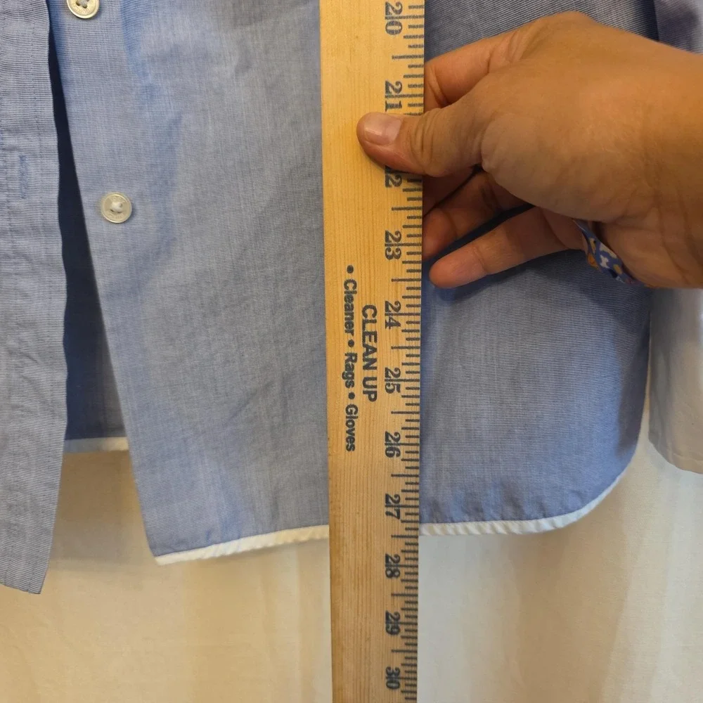 Tory Burch Button Up Shirt Womens M Blue Colorblock Chambray Long Sleeve‎ Top